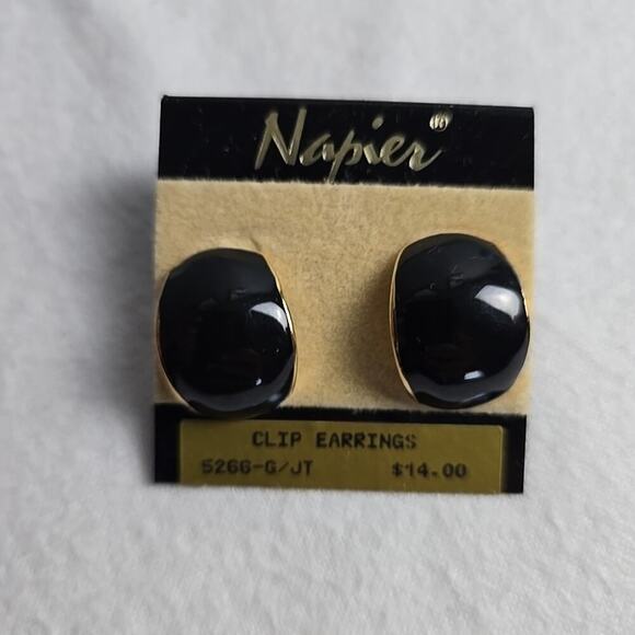 Napier Black Oval & Blue Circles Set of 2 VTG Costume Earrings Screw Clip On - Picture 2 of 11